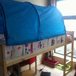 She got to choose teh canopy that goes over her bed and allows her some "privacy"